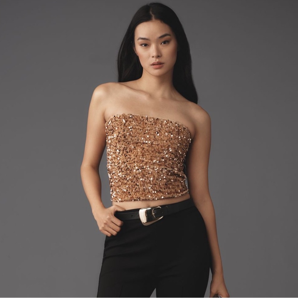 NWT Anthropology Sparkly Gold/Orange Tube Top Size Medium
